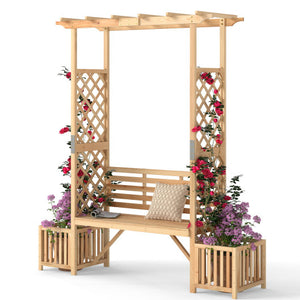 Patio Garden Bench Arbor ArchOutdoor Wood Decorative Seating-Natural