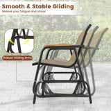 Patio Glider Bench with Curved Teak Armrests and Breathable Fabric Seat for 2 People-Brown