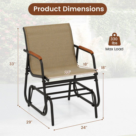 Patio Glider Chair Set of 2 with Curved Teak Armrests and Breathable Fabric Seat-Brown