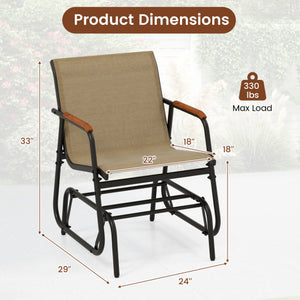 Patio Glider Chair Set of 2 with Curved Teak Armrests and Breathable Fabric Seat-Brown
