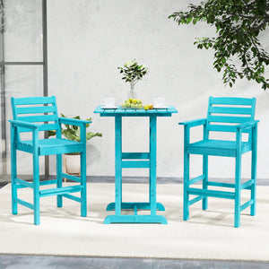 Patio HDPE Adirondack Bar Chairs Set of 2 with Wide Armrests-Turquoise