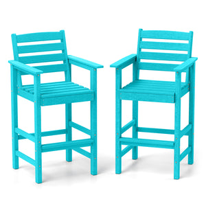 Patio HDPE Adirondack Bar Chairs Set of 2 with Wide Armrests-Turquoise