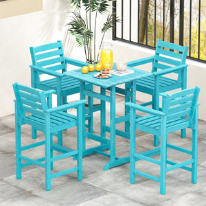Patio HDPE Adirondack Bar Chairs Set of 2 with Wide Armrests-Turquoise