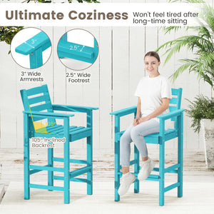 Patio HDPE Adirondack Bar Chairs Set of 2 with Wide Armrests-Turquoise