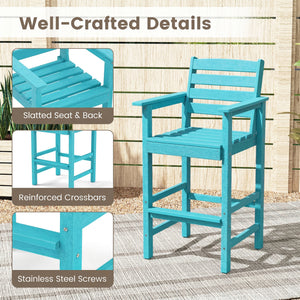 Patio HDPE Adirondack Bar Chairs Set of 2 with Wide Armrests-Turquoise