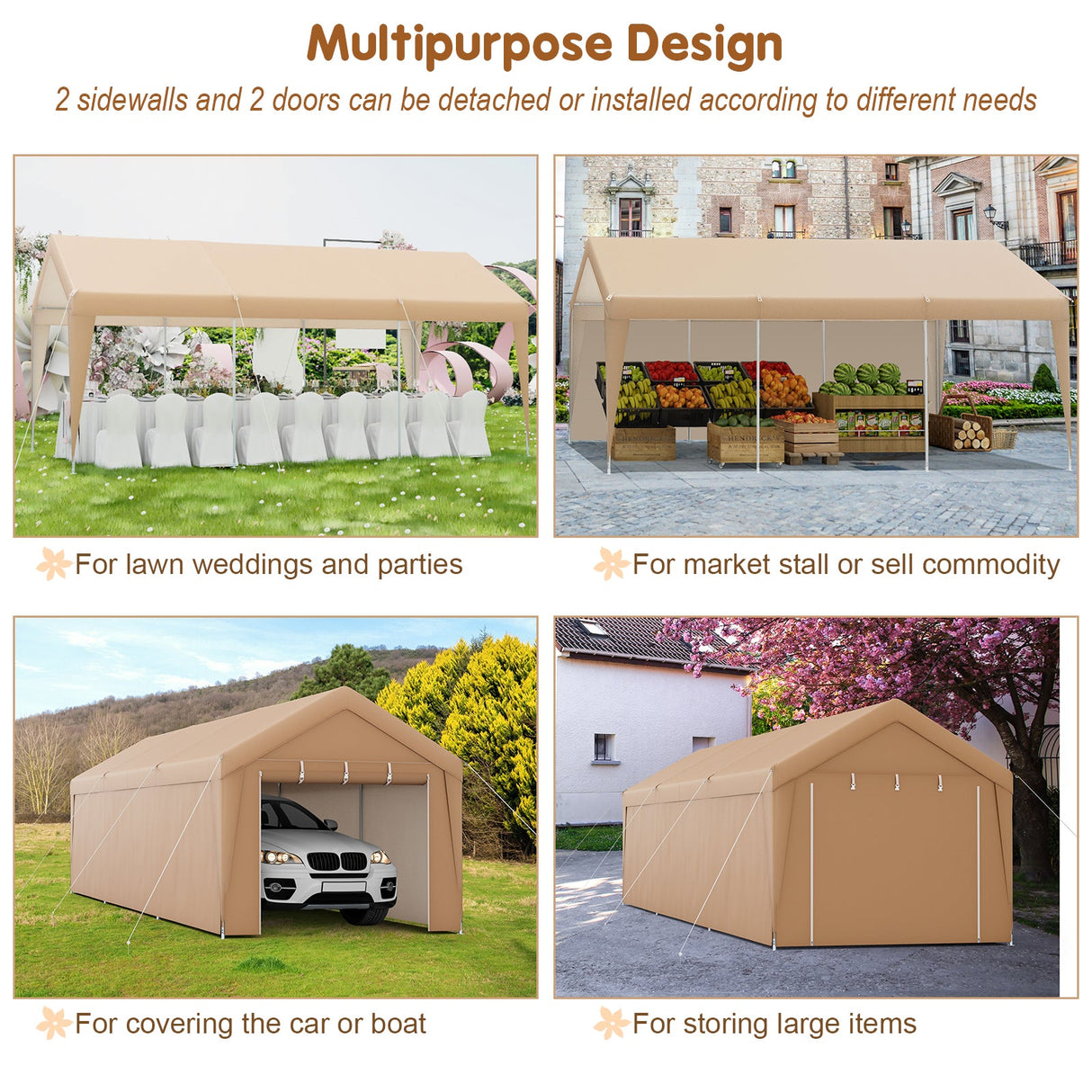 10 x 20 Feet Portable Garage Tent Carport with Galvanized Steel Frame-with Sidewall by DirectDeals