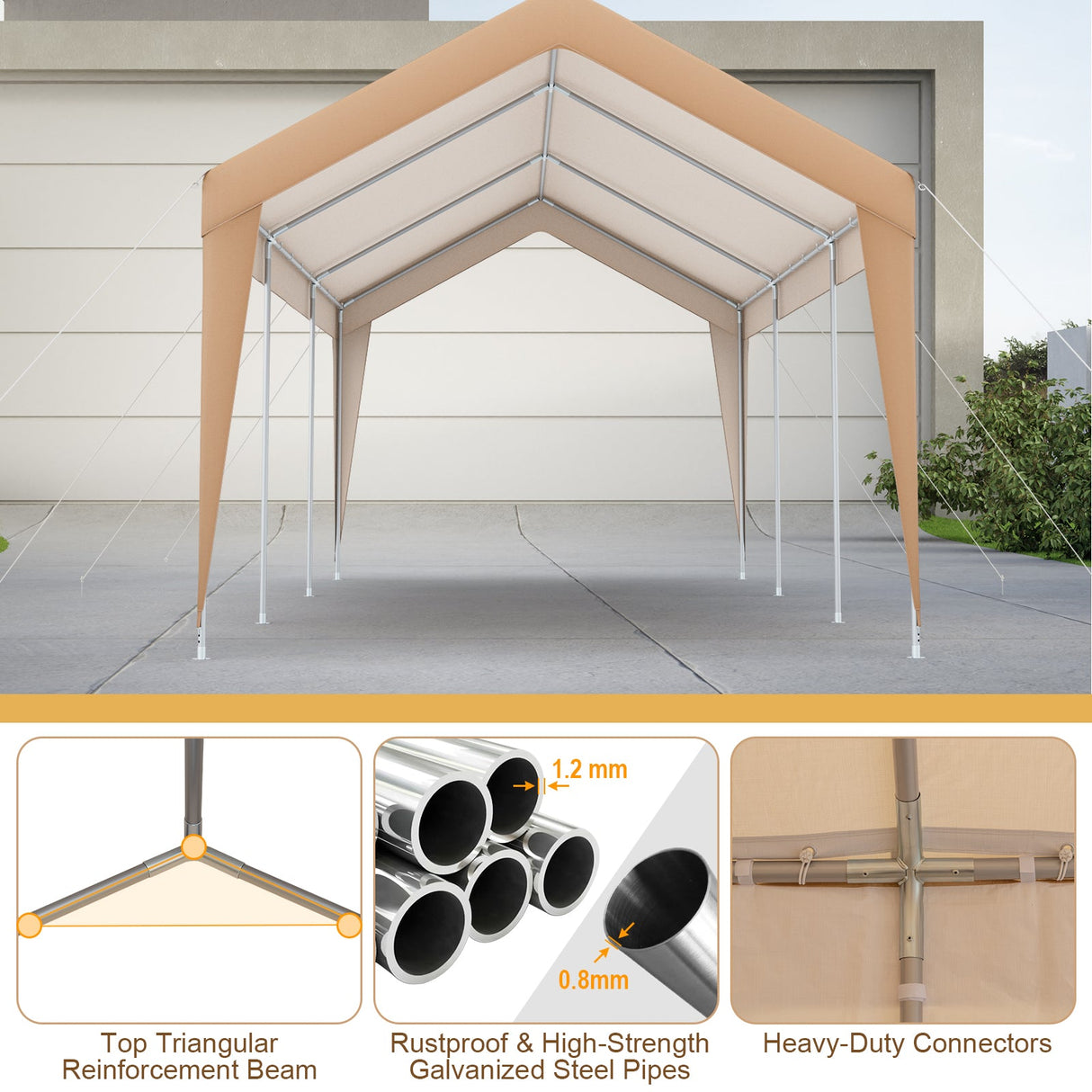10 x 20 Feet Patio Heavy Duty  All-Weather Carport-without Sidewall by DirectDeals