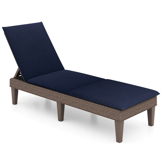 Patio Lounge Outdoor Recliner Chair with Cushion 3-Position Adjustable Backrest-Navy