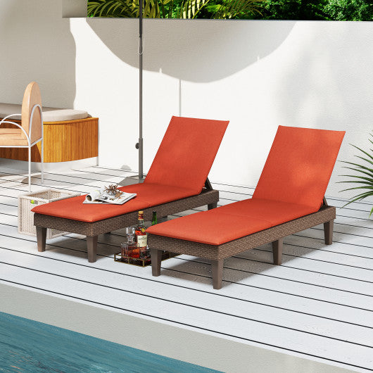Patio Lounge Outdoor Recliner Chair with Cushion 3-Position Adjustable Backrest-Orange