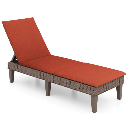 Patio Lounge Outdoor Recliner Chair with Cushion 3-Position Adjustable Backrest-Orange