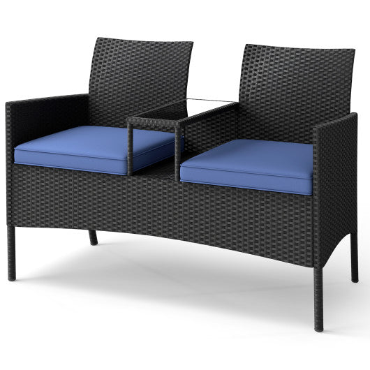Patio Loveseat with Built-in Table for Backyard Porch-Navy