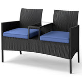 Patio Loveseat with Built-in Table for Backyard Porch-Navy