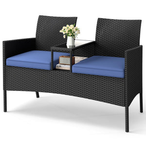 Patio Loveseat with Built-in Table for Backyard Porch-Navy