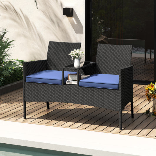 Patio Loveseat with Built-in Table for Backyard Porch-Navy