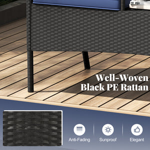 Patio Loveseat with Built-in Table for Backyard Porch-Navy