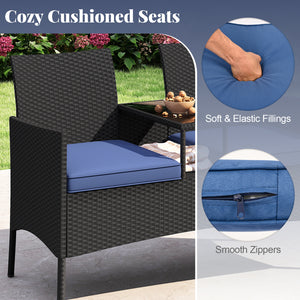 Patio Loveseat with Built-in Table for Backyard Porch-Navy