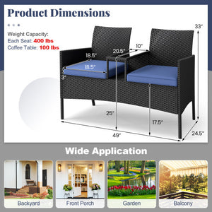 Patio Loveseat with Built-in Table for Backyard Porch-Navy