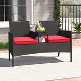 Patio Loveseat with Built-in Table for Backyard Porch-Red