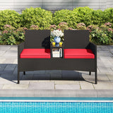 Patio Loveseat with Built-in Table for Backyard Porch-Red