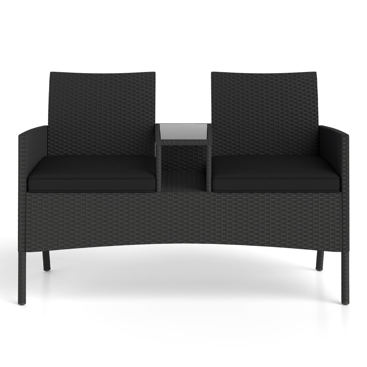 Patio Loveseat with Built-in Table for Backyard Porch-Black