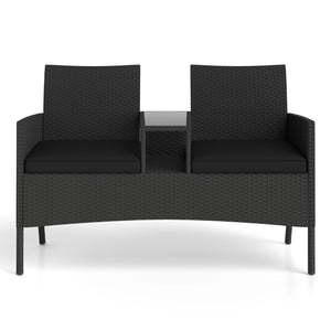 Patio Loveseat with Built-in Table for Backyard Porch-Black