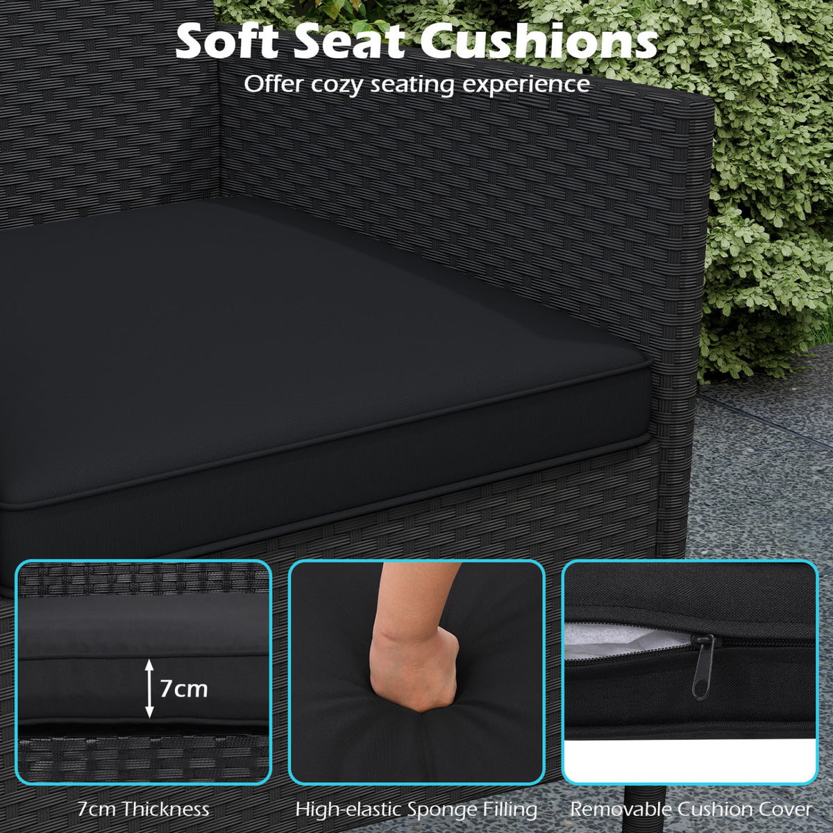 Patio Loveseat with Built-in Table for Backyard Porch-Black