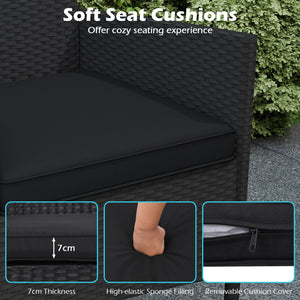 Patio Loveseat with Built-in Table for Backyard Porch-Black