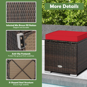 2 Pieces Patio Ottoman with Removable Cushions-Red