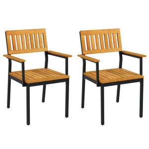 Patio Outdoor Dining Chair Set of 2 with Metal and Acacia Wood Frame