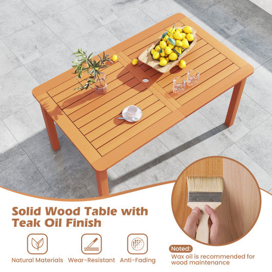 Patio Outdoor Solid Wood Dining Table with Umbrella Hole for 6
