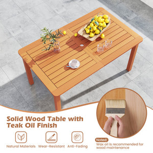 Patio Outdoor Solid Wood Dining Table with Umbrella Hole for 6