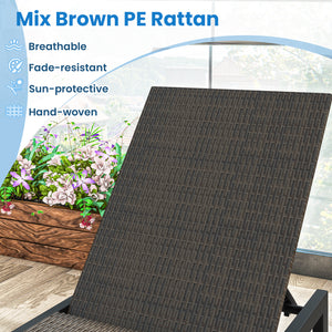 Patio PE Rattan Chaise Lounge with 5-Level Backrest and Wheels-Brown