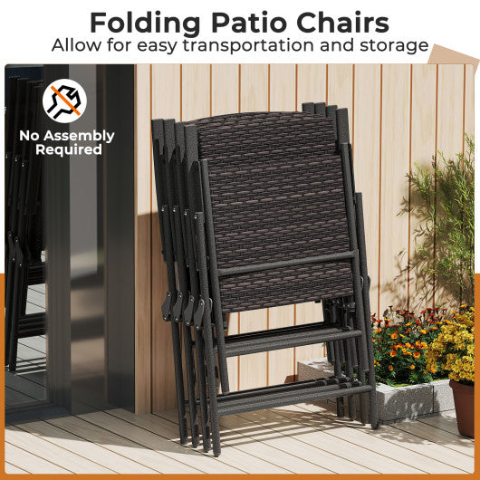 Patio PE Wicker Dining Chairs with Armrests and Metal Frame-Set of 2