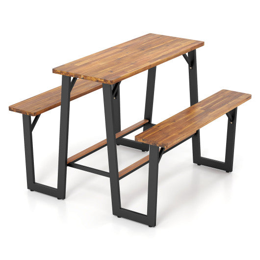 Patio Picnic Table Bench Set with Acacia Wood Tabletop and Benchtop