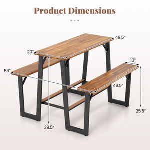 Patio Picnic Table Bench Set with Acacia Wood Tabletop and Benchtop