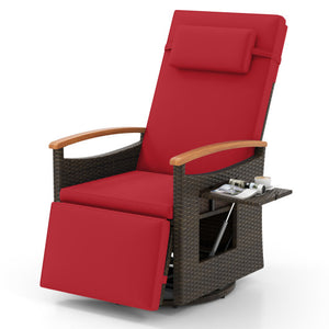 Patio Rattan 360° Swivel Recliner Chair with Adjustable Backrest and Footrest-Red
