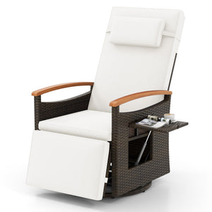 Patio Rattan 360° Swivel Recliner Chair with Adjustable Backrest and Footrest-White