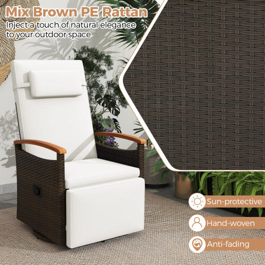 Patio Rattan 360° Swivel Recliner Chair with Adjustable Backrest and Footrest-White