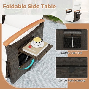 Patio Rattan 360° Swivel Recliner Chair with Adjustable Backrest and Footrest-Red