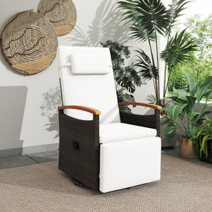 Patio Rattan 360° Swivel Recliner Chair with Adjustable Backrest and Footrest-White
