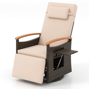 Patio Rattan 360Â° Swivel Recliner Chair with Adjustable Backrest and Footrest-Beige