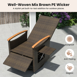Patio Rattan 360Â° Swivel Recliner Chair with Adjustable Backrest and Footrest-Beige
