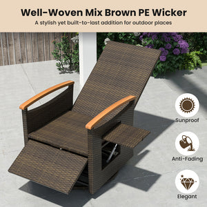 Patio Rattan 360Â° Swivel Recliner Chair with Adjustable Backrest and Footrest-Black
