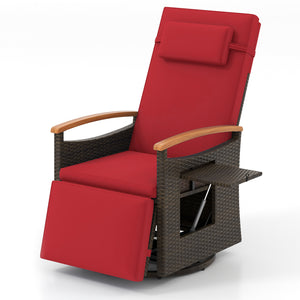Patio Rattan 360Â° Swivel Recliner Chair with Adjustable Backrest and Footrest-Red