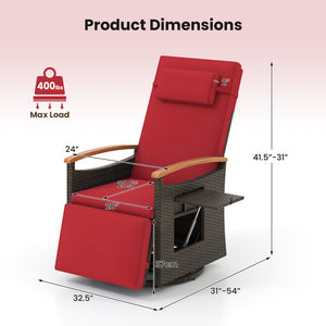 Patio Rattan 360Â° Swivel Recliner Chair with Adjustable Backrest and Footrest-Red