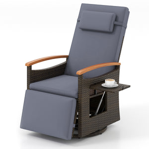 Patio Rattan 360Â° Swivel Recliner Chair with Adjustable Backrest and Footrest-Gray