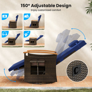 Set of 2 Patio Rattan 360Â° Swivel Recliner Chair with Adjustable Backrest and Footrest-Navy