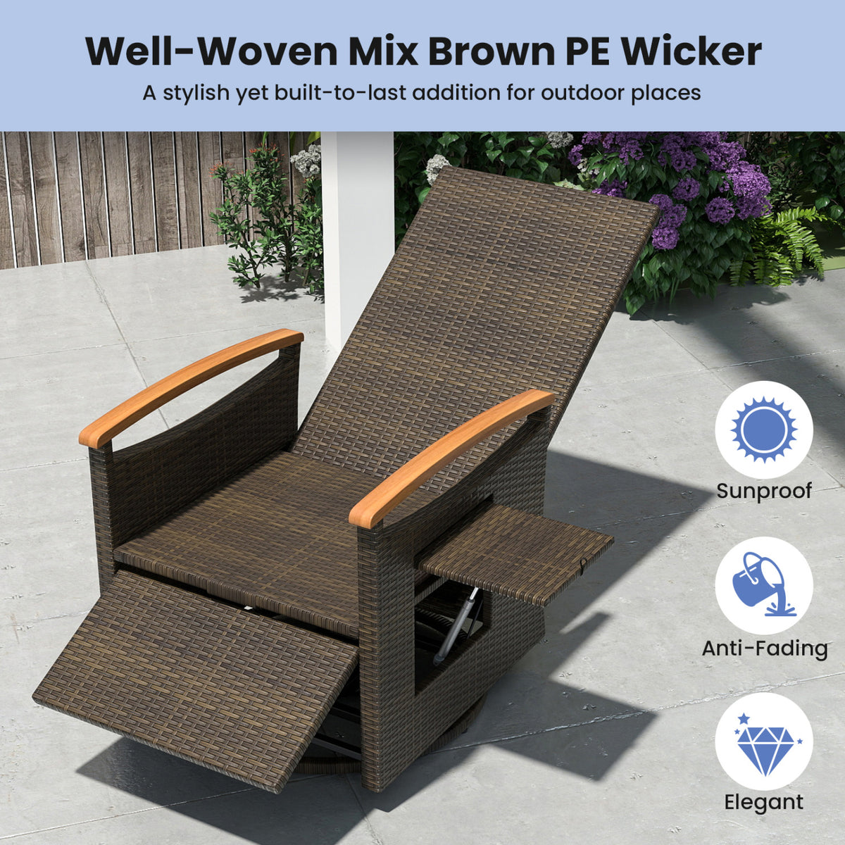 Set of 2 Patio Rattan 360Â° Swivel Recliner Chair with Adjustable Backrest and Footrest-Navy