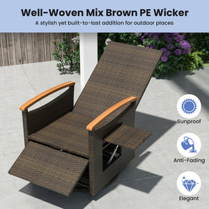 Set of 2 Patio Rattan 360Â° Swivel Recliner Chair with Adjustable Backrest and Footrest-Navy