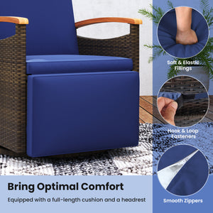 Set of 2 Patio Rattan 360Â° Swivel Recliner Chair with Adjustable Backrest and Footrest-Navy
